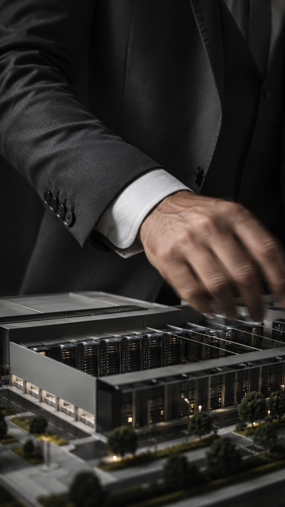 gesturing to a data center model