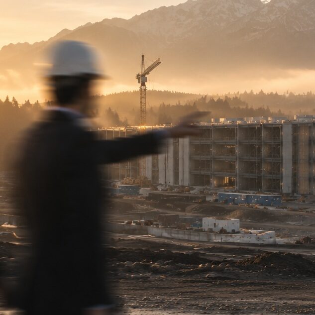 blurry figures walking on a construction site