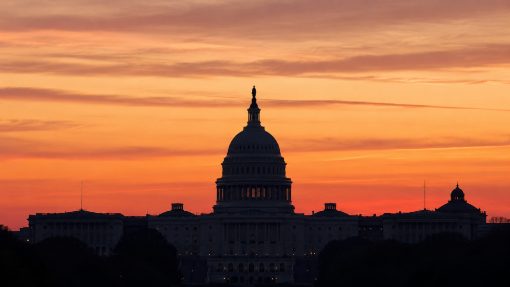 washington dc capitol building at sunset