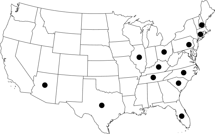 nuclei project locations, illinois, kentucky, ohio, tennessee, pennsylvania, connecticut, new hampshire, south carolina, north carolina
